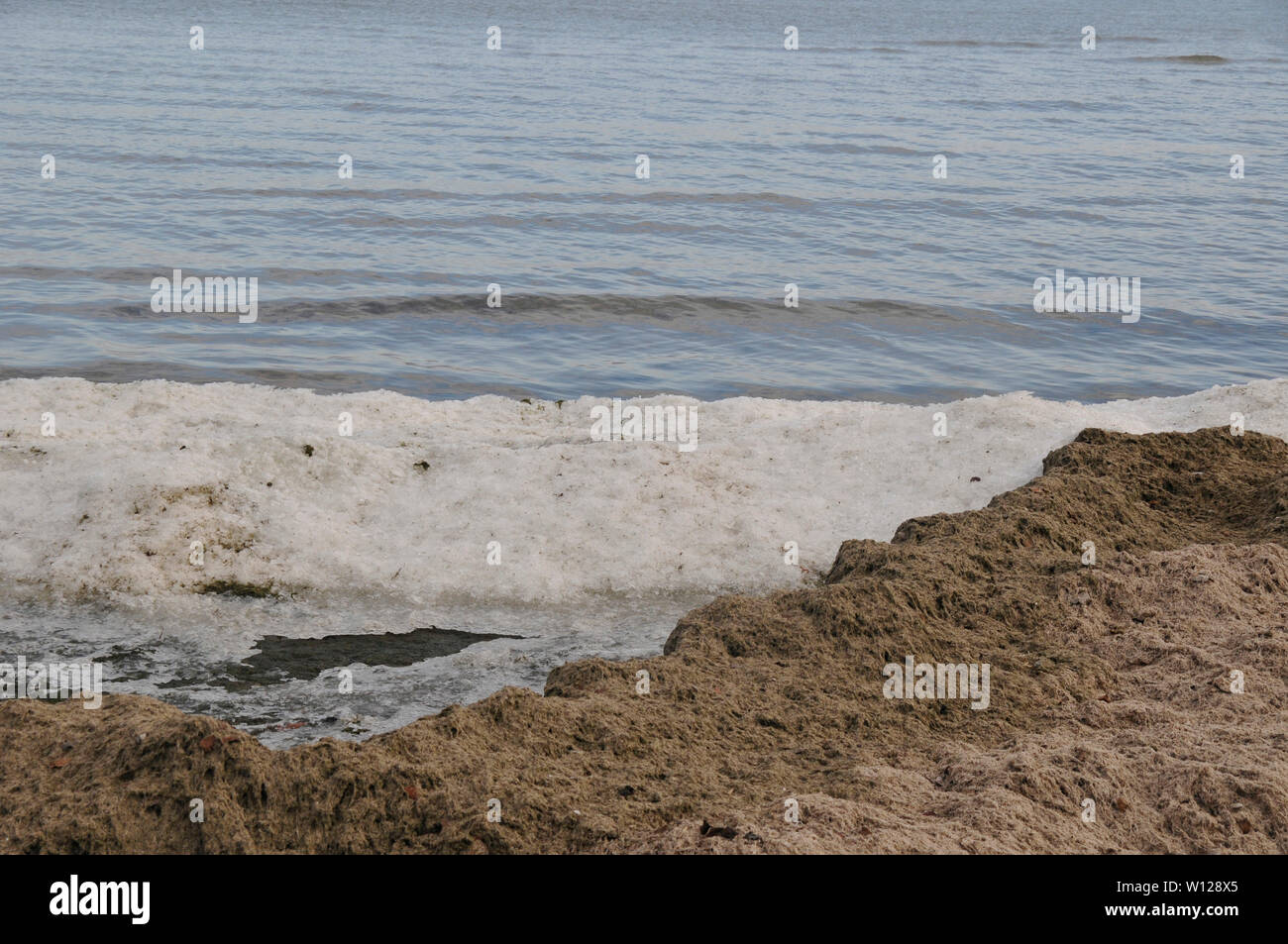 Lake Michigan beach with some snow Stock Photo