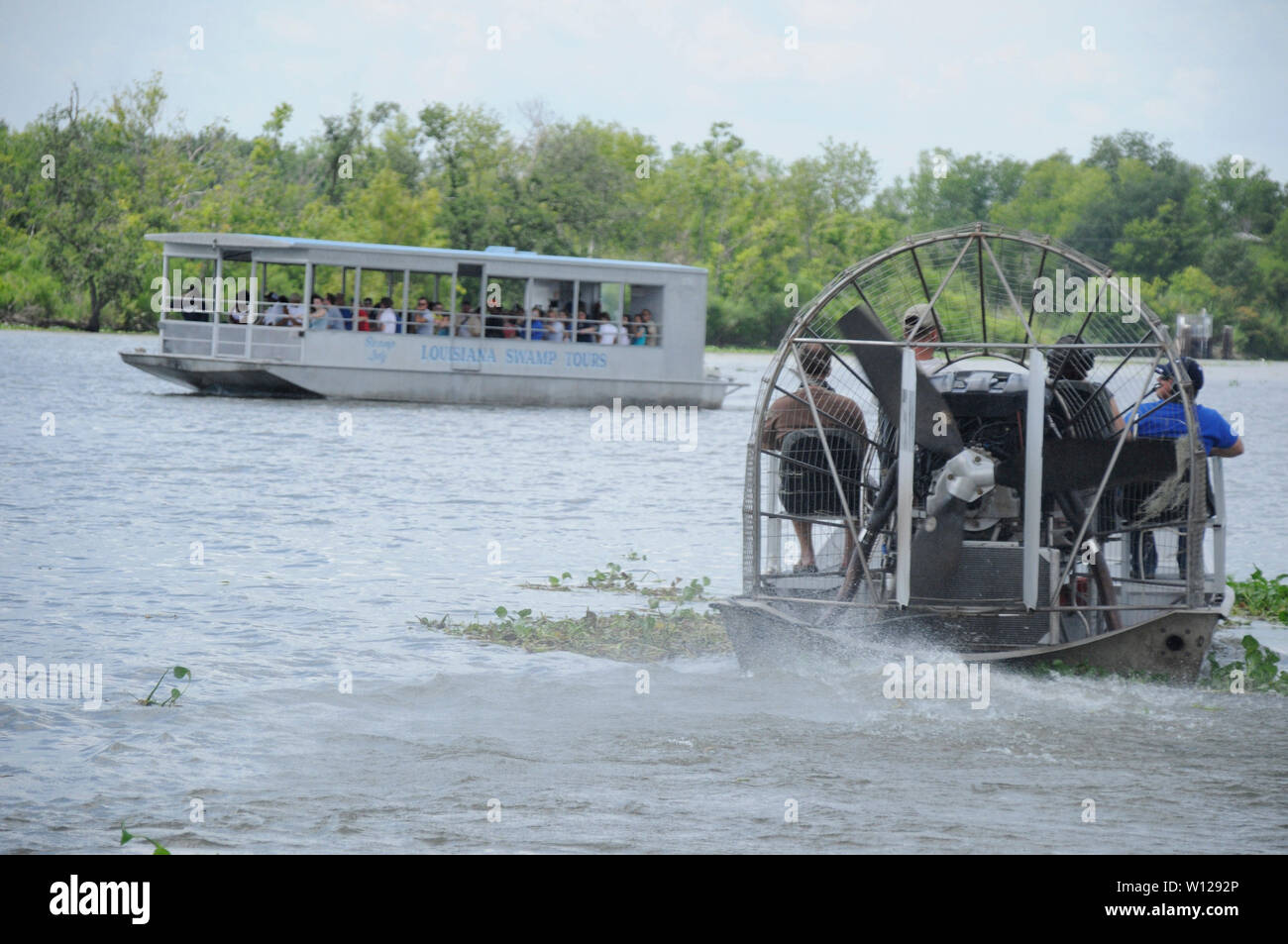 Airboat on swamp tour near New Orleans, Louisiana Stock Photo