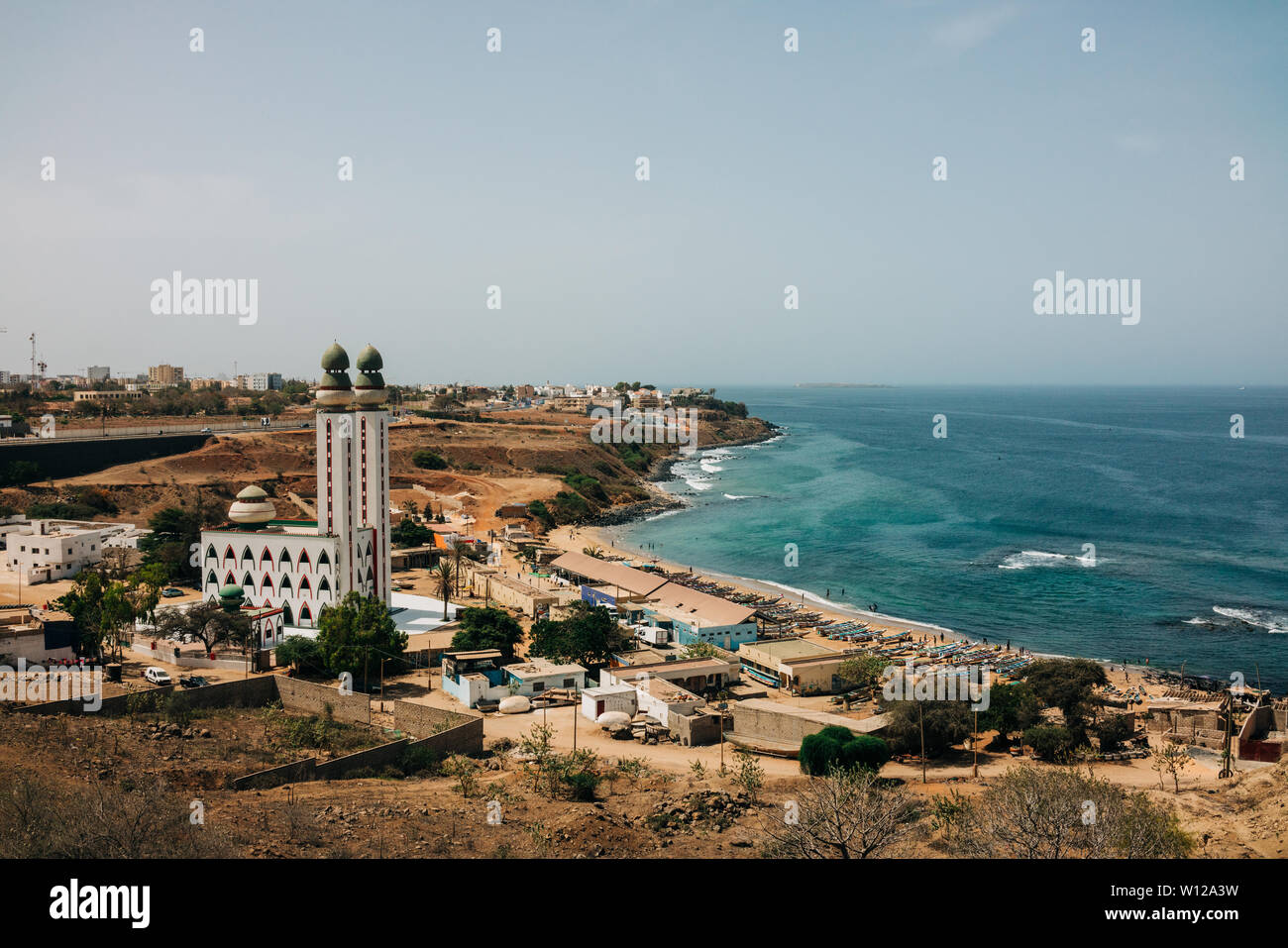 Coastline view of Dakar, Senegal with Mosque of the Divinity Stock Photo