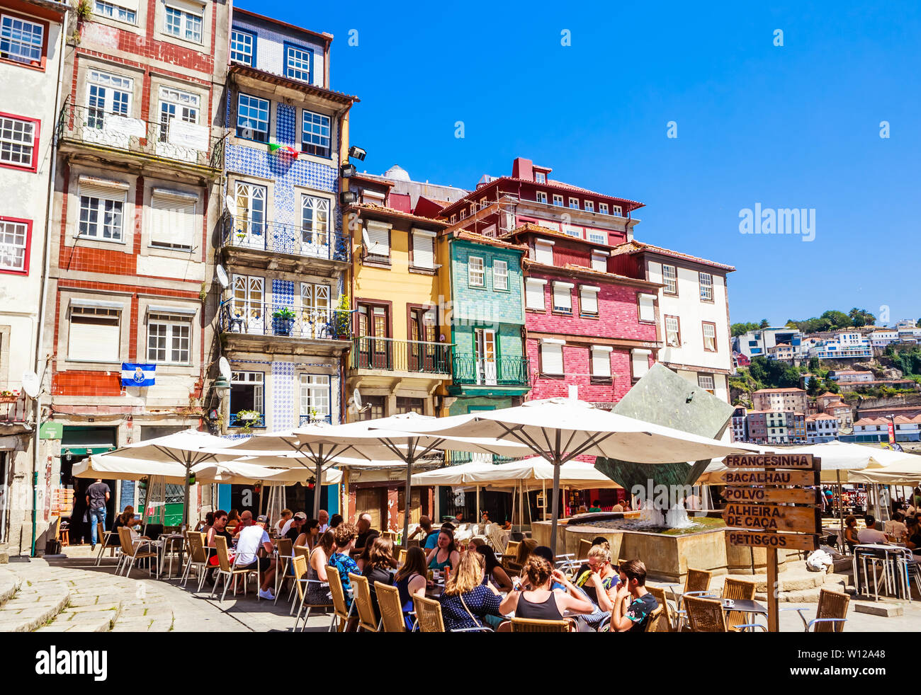 Bars and cafes on Ribeira Square, Porto, Portugal Stock Photo Alamy