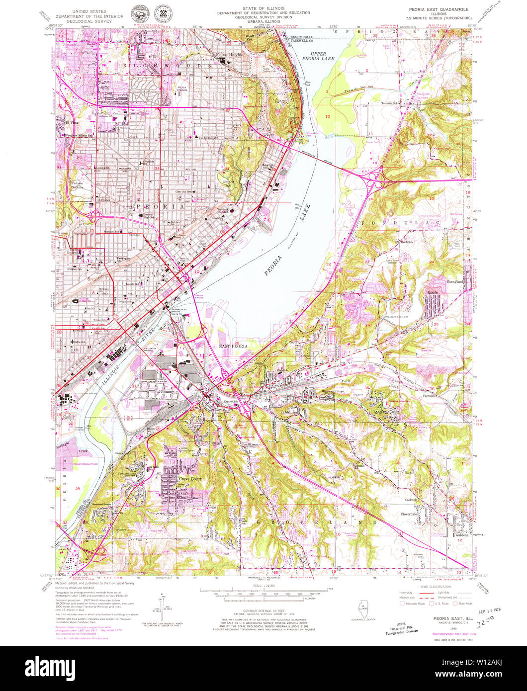 USGS TOPO Map Illinois IL Peoria East 308465 1949 24000 Restoration Stock Photo