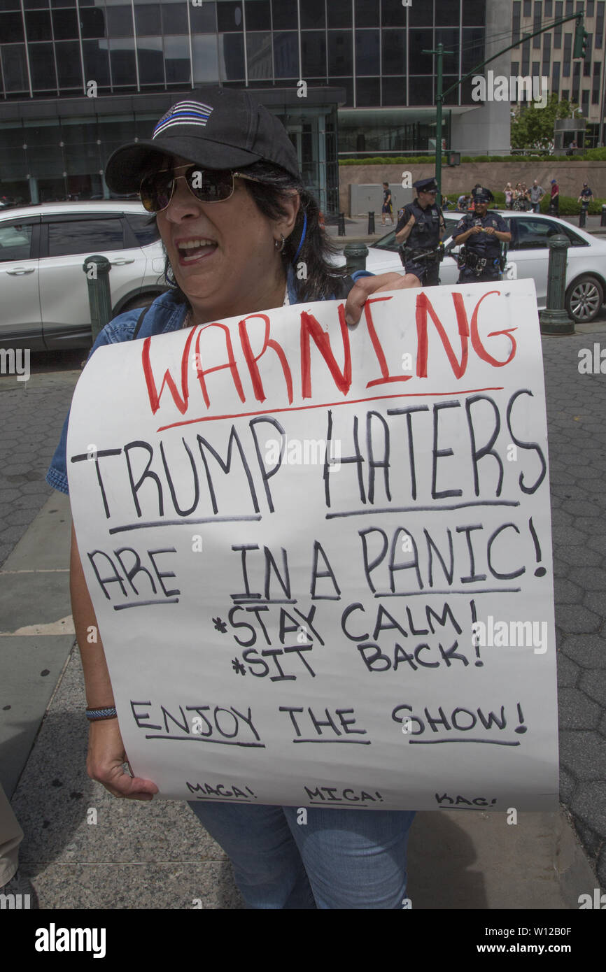 Impeach President Trump Rally at Foley Square in Manhattan, New York City. Counter Trump supporter. Stock Photo