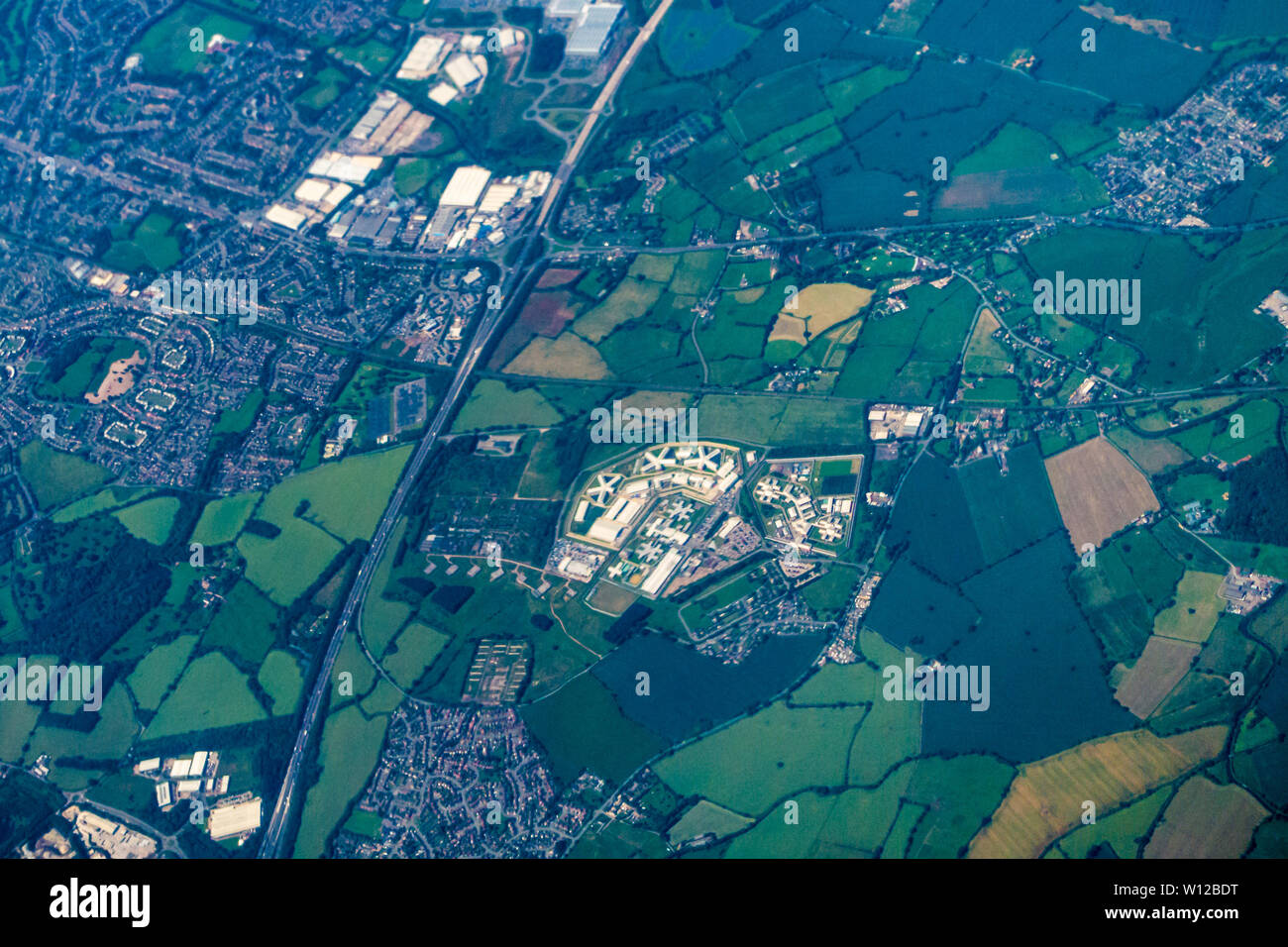 Aerial view of Featherstone Prison and Brinsford Young Offenders Institute, Wolverhampton,England Stock Photo