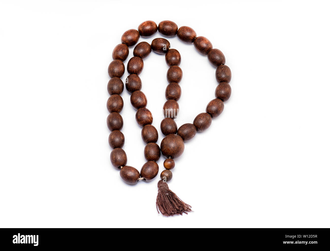 Religion wooden Beads isolated on white Background Stock Photo
