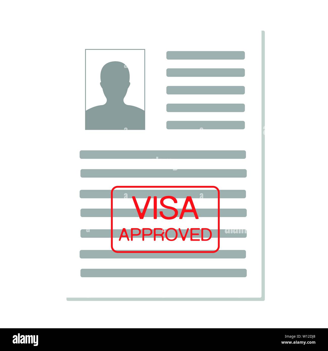 Eurozone Europe Visa Approved Stamp on Document. Travel Immigration Stamp. Approved paper document, red approved stamp. in flat style Vector in flat Stock Vector