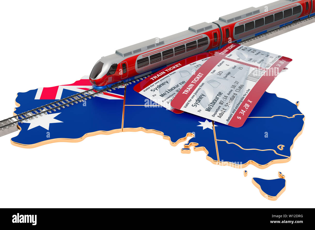 Train travel in Australia, concept. 3D rendering isolated on white background Stock Photo