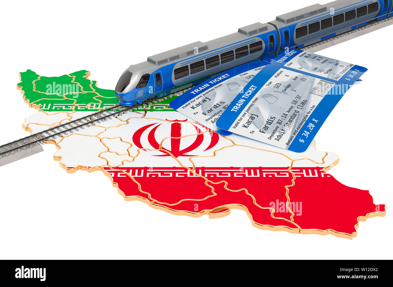 Train travel in Iran, concept. 3D rendering isolated on white background Stock Photo