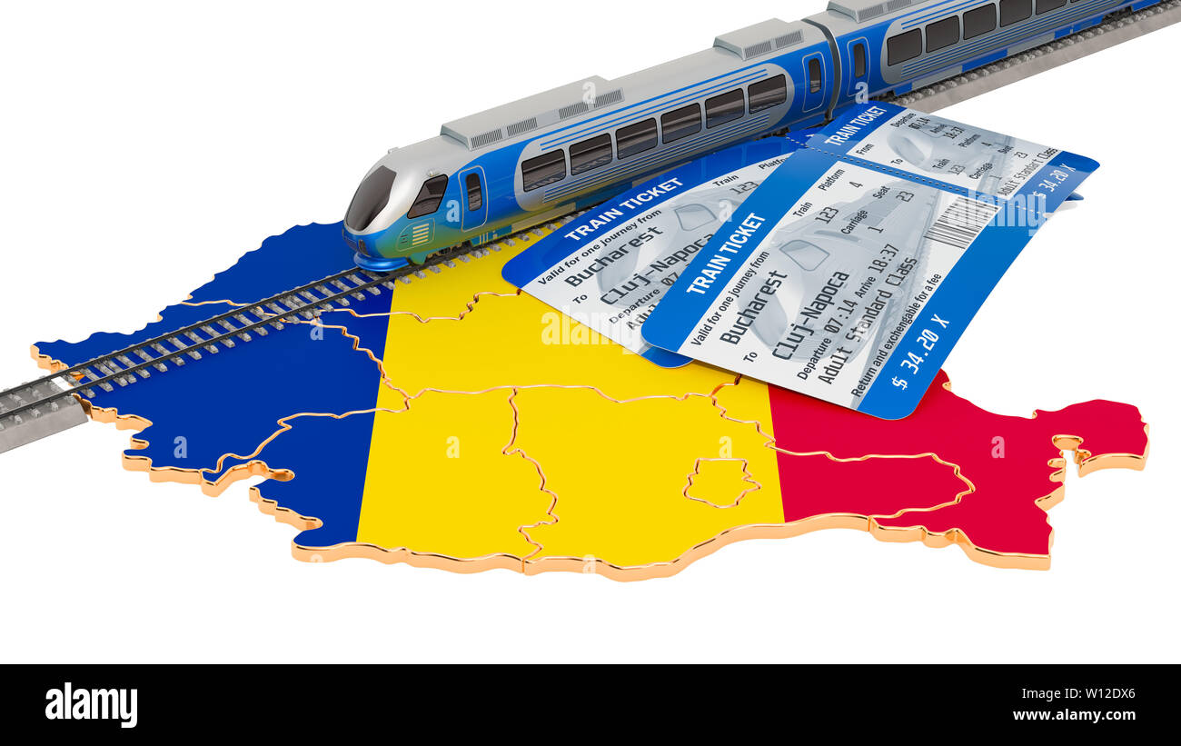 Train travel in Romania, concept. 3D rendering isolated on white background Stock Photo