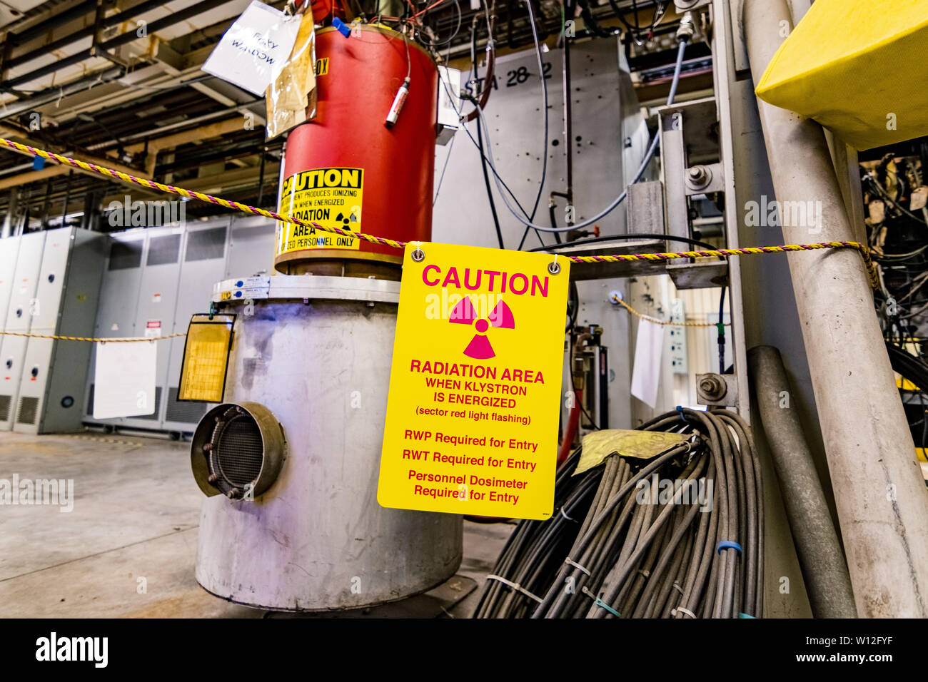 June 21, 2019 Menlo Park / CA / USA - SLAC National Accelerator Laboratory's 'Klystron Gallery' inside view; the Klystron Gallery is the nearly 2-mile Stock Photo