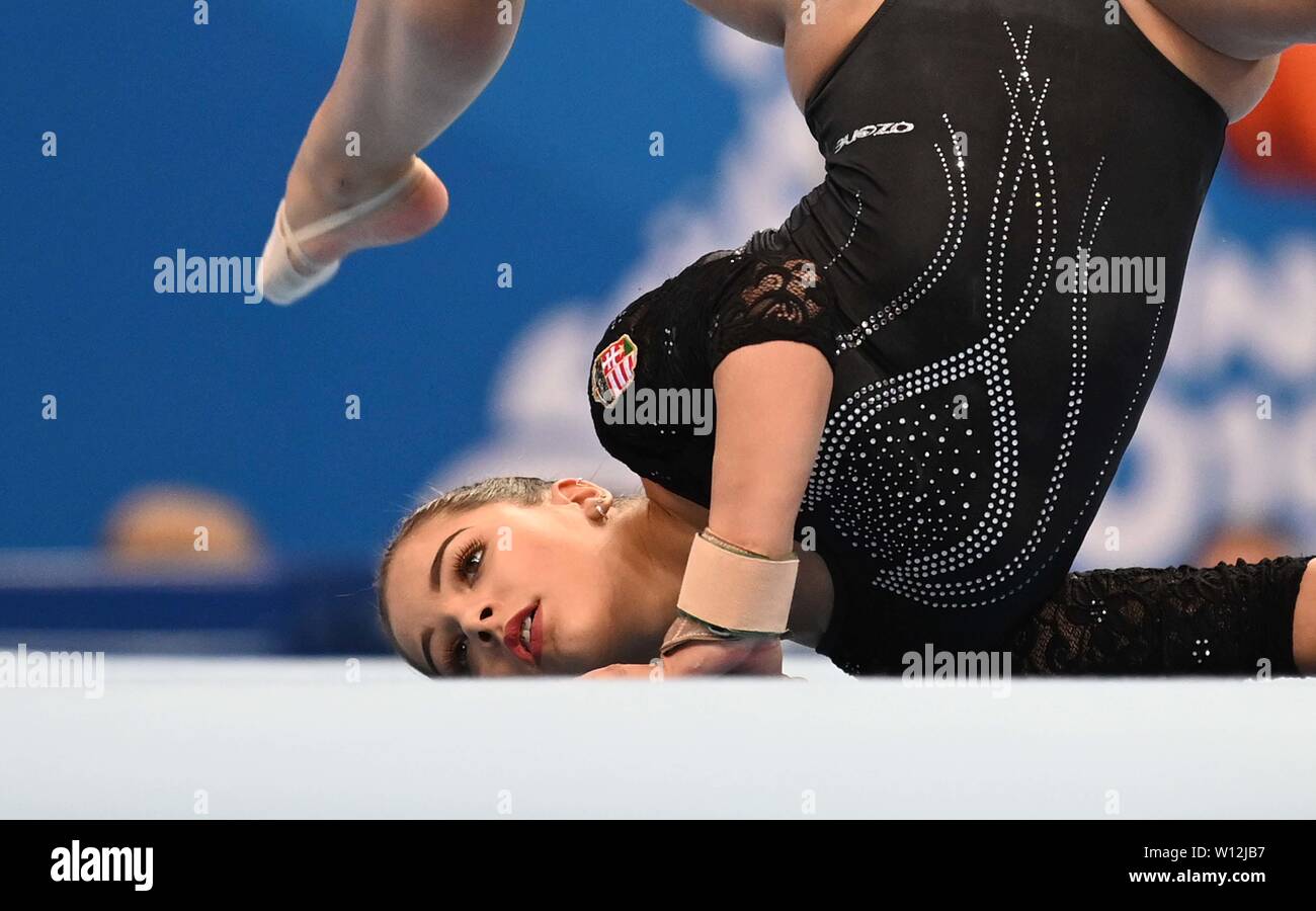 Minsk. Belarus. 29 June 2019. Zoja Szekely (HUN) during the womens all round final of the Artistic Gymnastics at the 2nd European games. Credit Garry Bowden/SIP photo agency/Alamy live news. Stock Photo