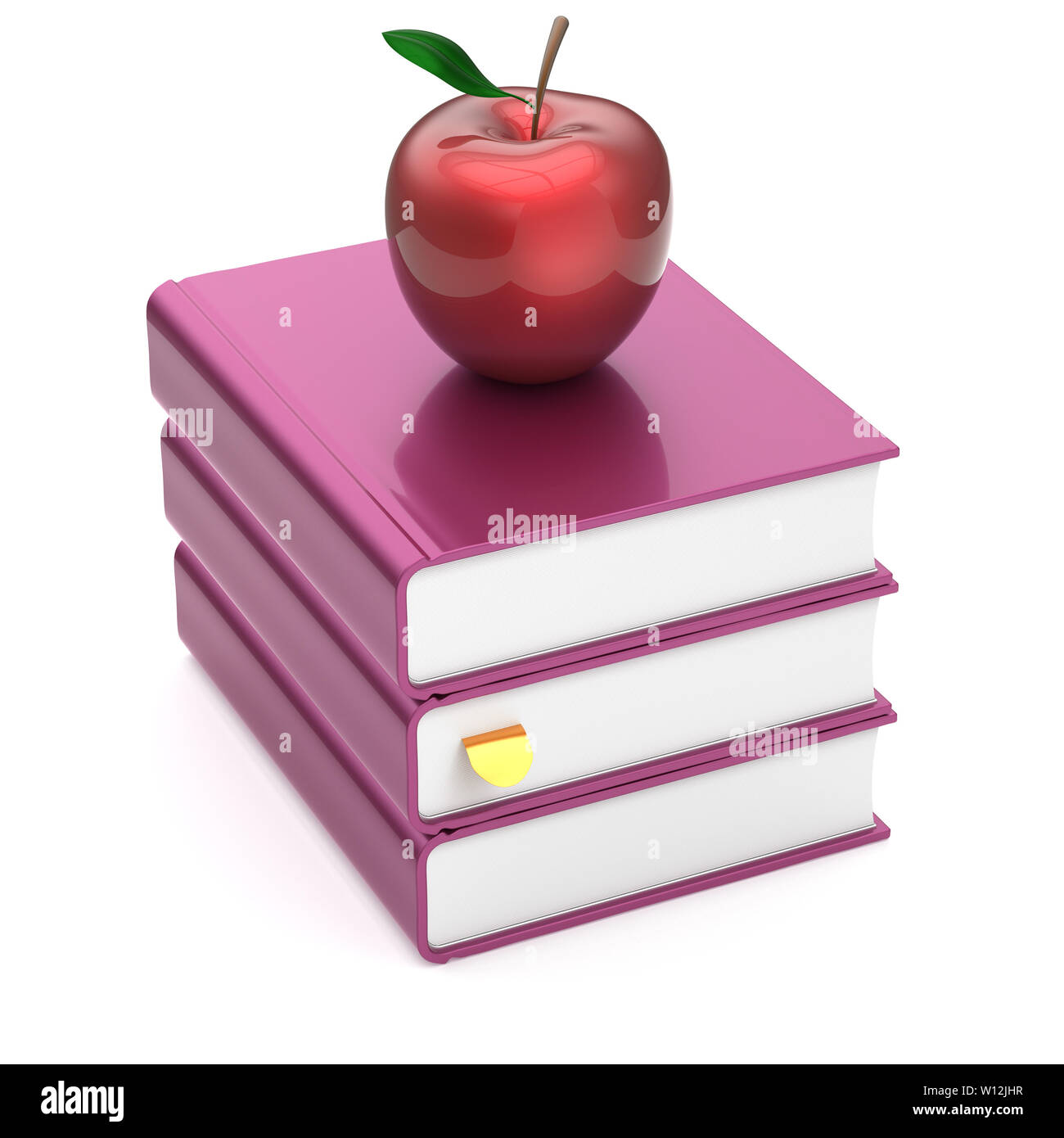 Books purple blank covers textbooks stack and red apple reading ...