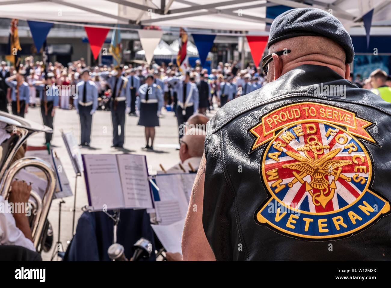 Armed Forces Day AFD commemorative military remembrance event in High Street, Southend on Sea, Essex, UK. British. Stock Photo