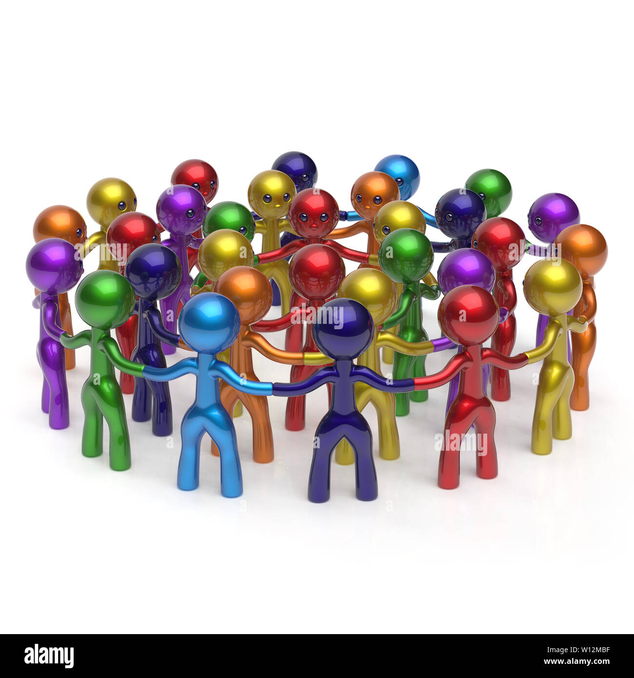 Social network crowd circle worldwide large group people teamwork  characters friendship individuality team different cartoon friends  corporate human u Stock Photo - Alamy