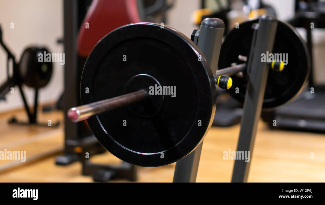 weight in gym room, close up horizontal photo Stock Photo