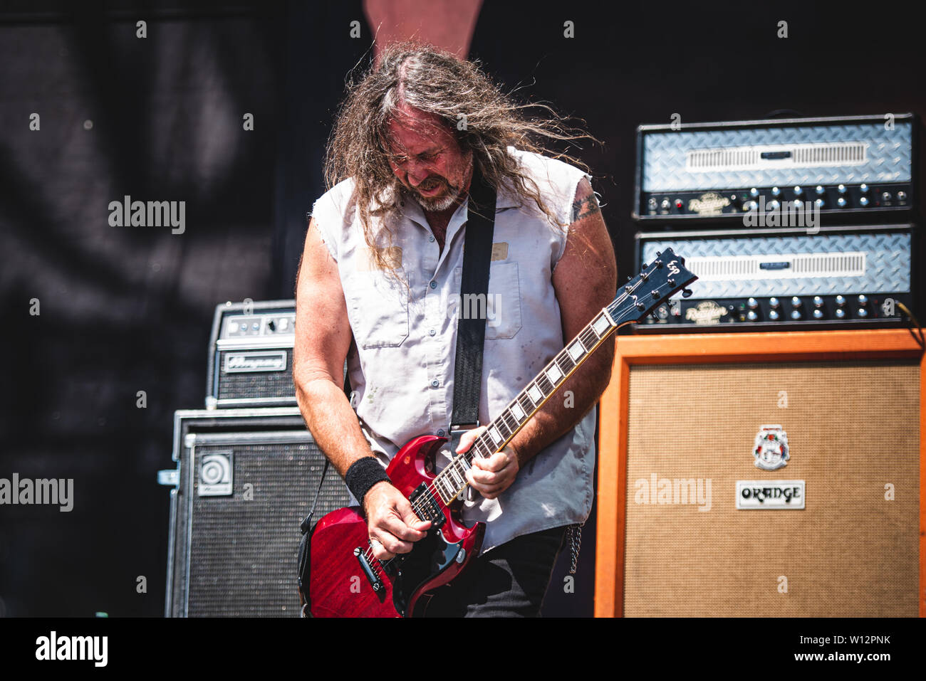 Woody Weatherman, guitarist and founder of the American heavy metal band Corrosion Of Conformity, performing live on stage in Bologna, at the Bologna Stock Photo