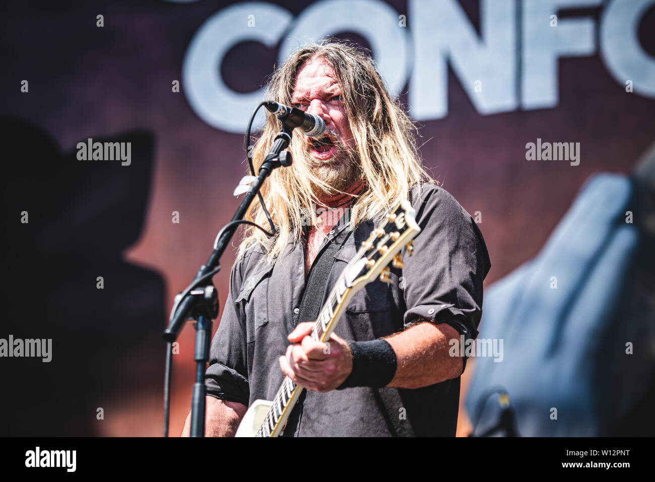 Pepper Keenan, guitarist and singer of the American heavy metal band Corrosion Of Conformity, performing live on stage in Bologna, at the Bologna Soni Stock Photo