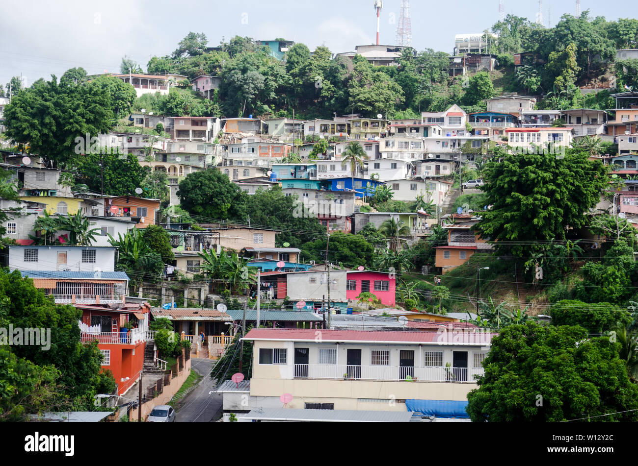 A view of a classic neighborhood in San Miguelito, one of the most populated district of Panama. Stock Photo
