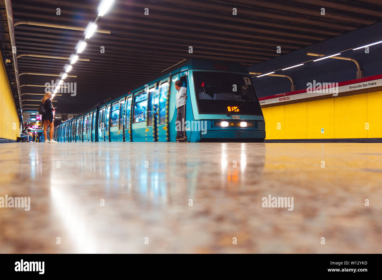 Ns93 SANTIAGO, CHILE - MARCH 2016: Metro de Santiago NS93 train at República ...