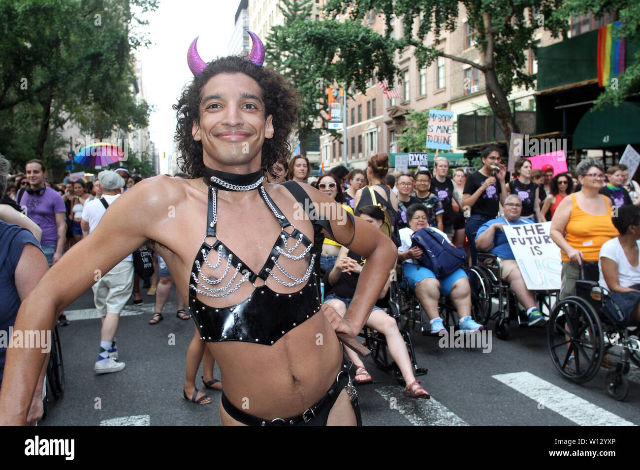 June 29, 2019 - New York, New York, U.S. - Dyke March started in N.Y.C's Bryant Park  they marched down 5th ave to Washington Square Park where some marchers jumped into the fountain singing '' When the Dykes Keep Marching in' (Credit Image: © Bruce Cotler/Globe Photos via ZUMA Wire) Stock Photo