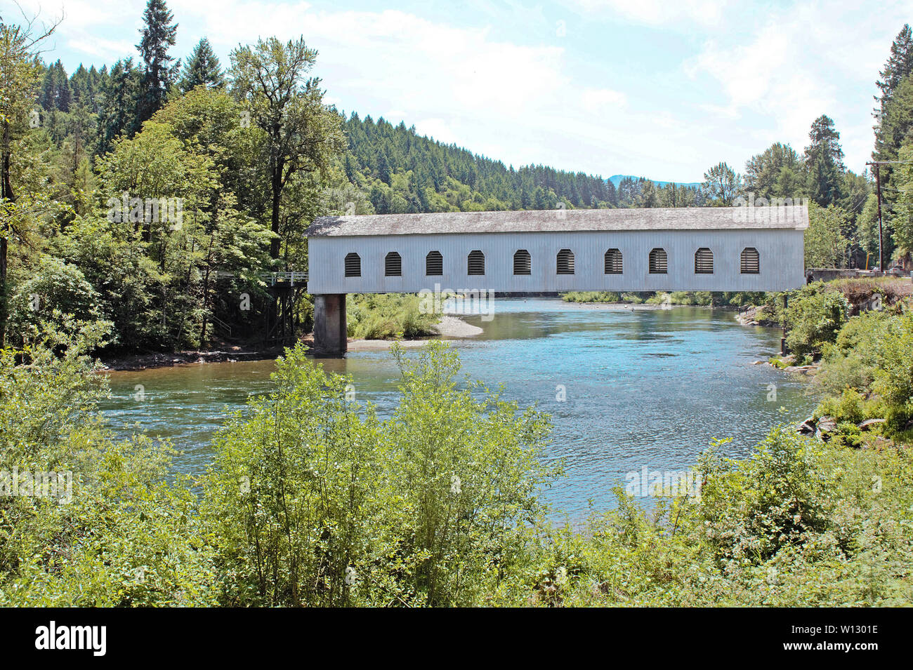 The Goodpasture Covered bridge spans the mighty McKenzie river in