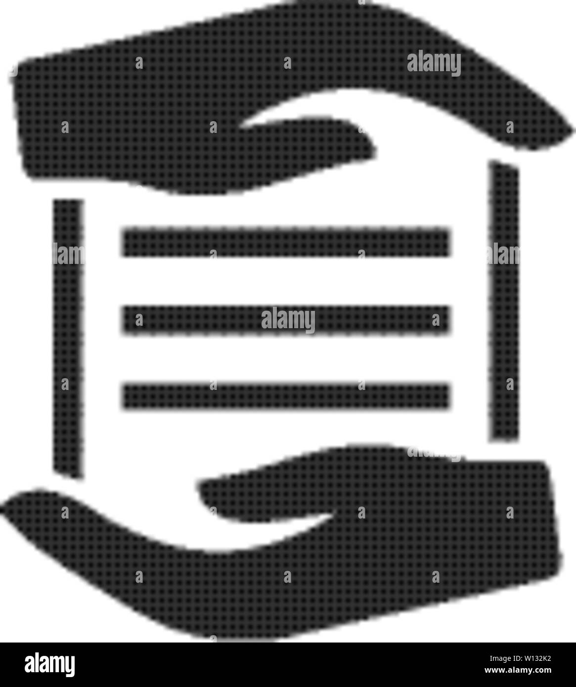 Data protection icon in single grey color. Hands over document paper ...