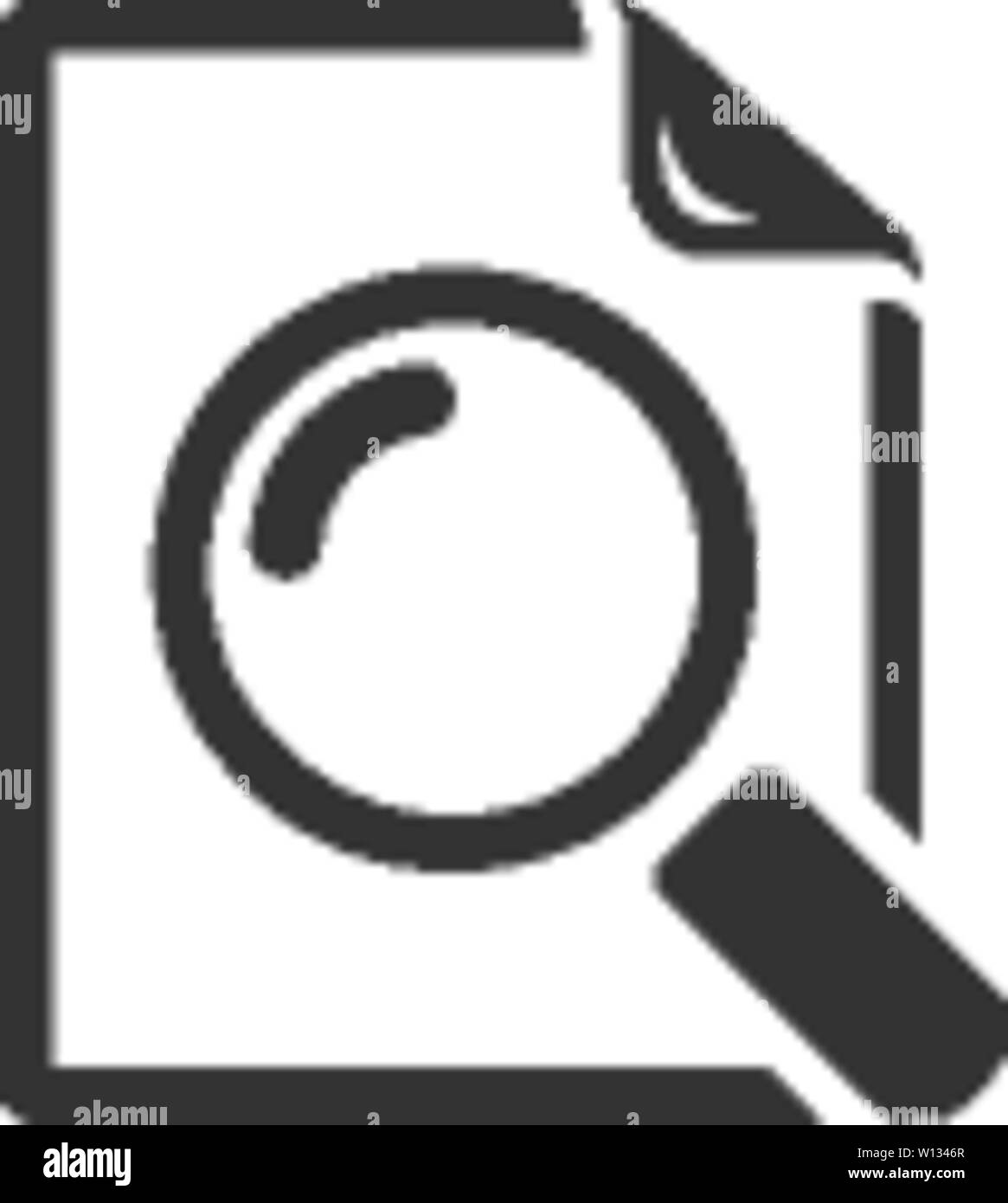 Magnifier icon in single grey color. Zoom explore find locate paper document files Stock Vector