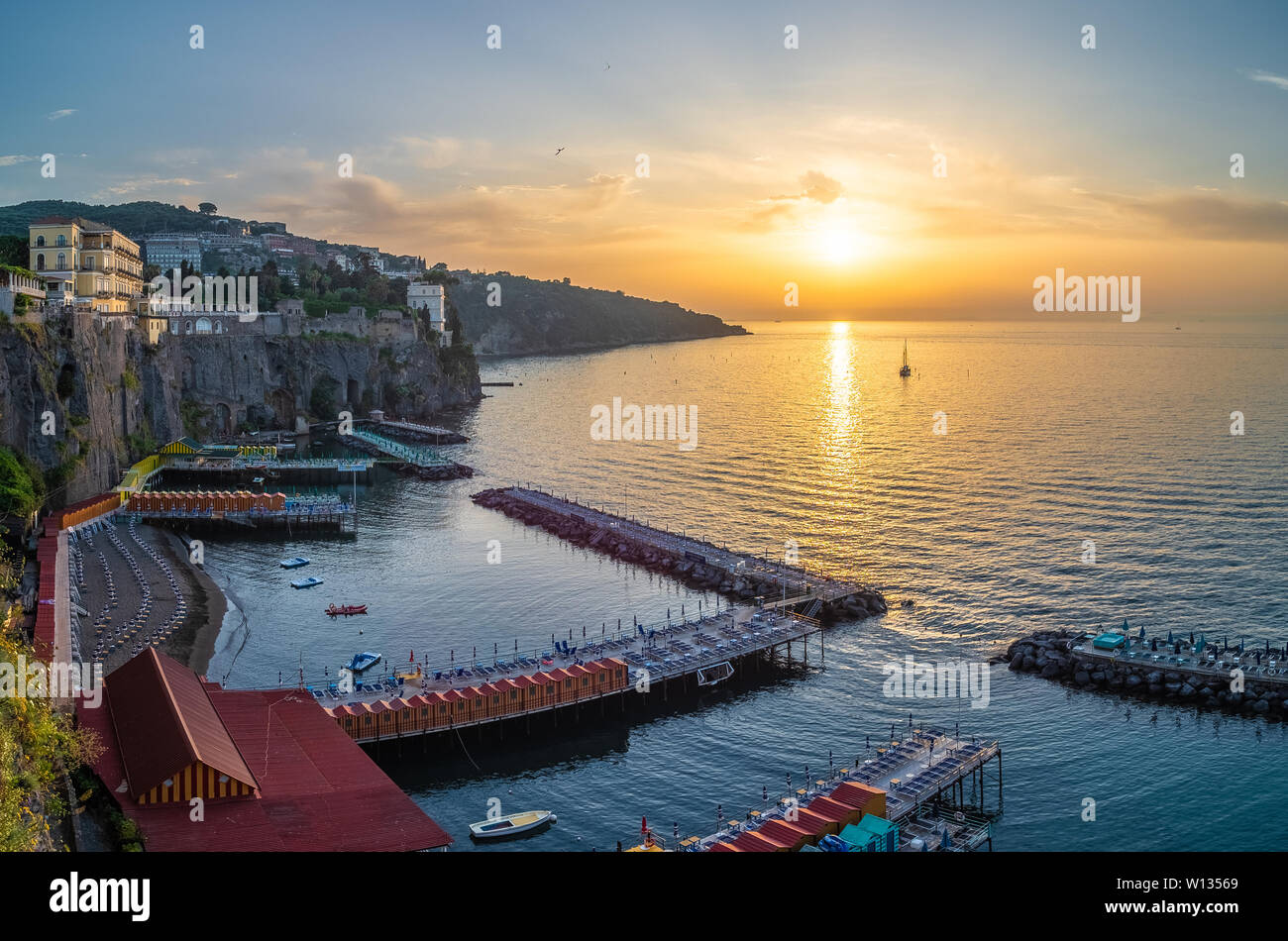 Landscape with Sorrento at sunset time, amalfi coast, Italy Stock Photo