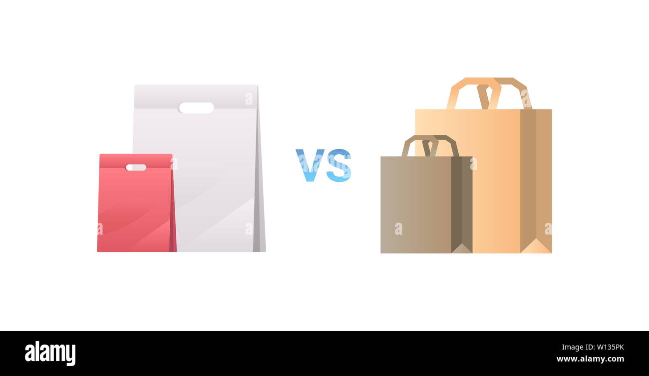 paper vs plastic bags different packages packet handle icon zero waste
