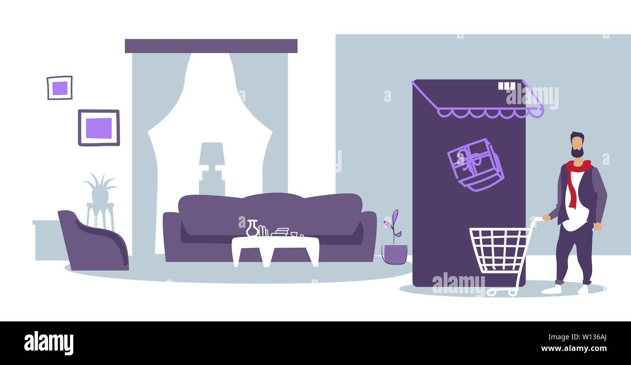 Man Using Mobile App Online Market Shopping Concept Guy With