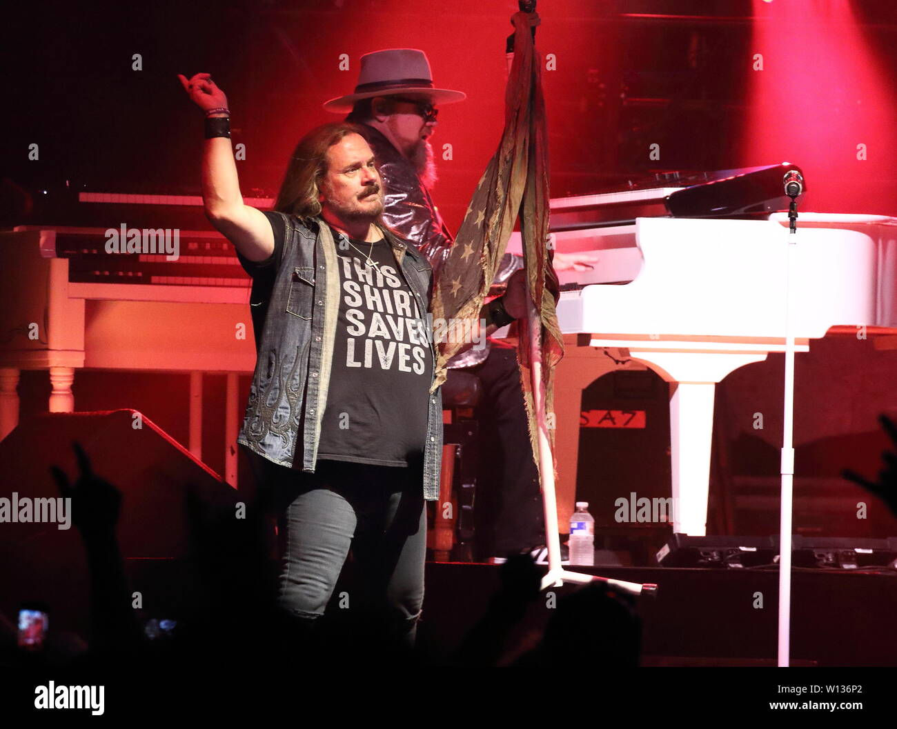 Johnny Van Zant on stage as Lynyrd Skynyrd play the London date of