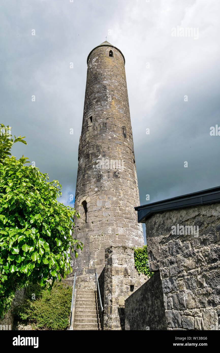 Killala early christian Round Tower in county Mayo Ireland Stock Photo