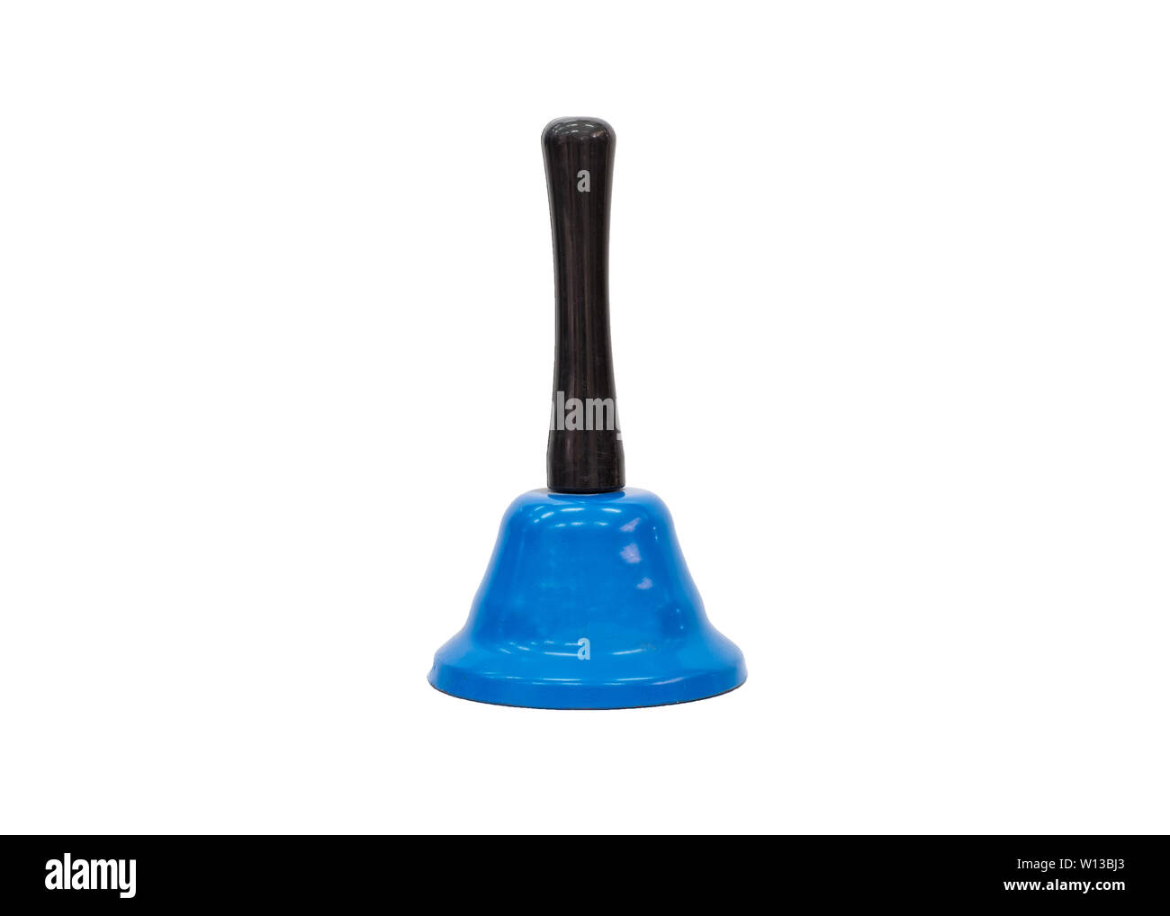 Blue bell toy with handle on white background Stock Photo Alamy