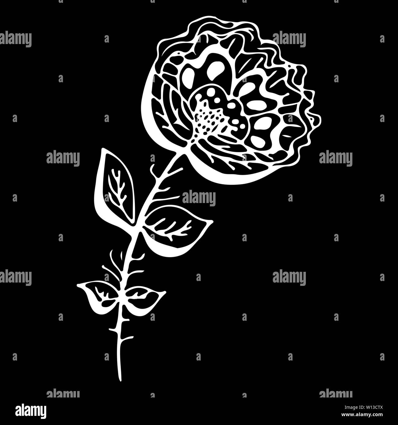Abstract Rose Flower Outline Icon Isolated On Black Background