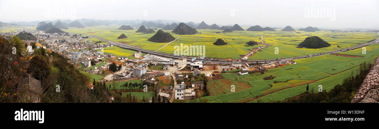 Panorama of Luo Ping, beautiful rapeseed Stock Photo