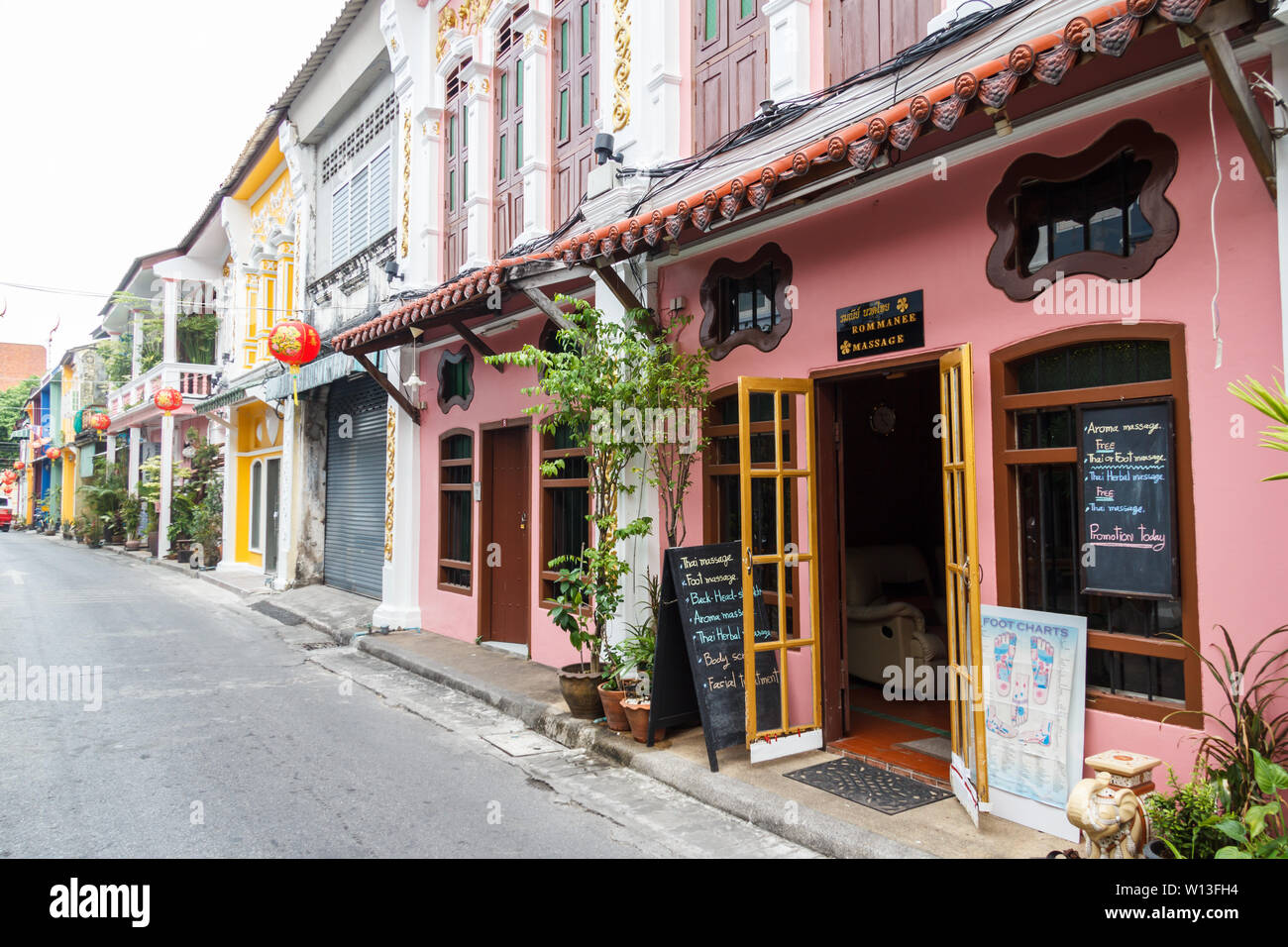 Phuket Town, Thailand - February 22nd 2013: Massage shop in Soi Romanee : An amazing photo capturing a gorgeous scenery. The colors are just vibrant and combination perfectly. The layout looks fantastic, with its particulars are also very defined.