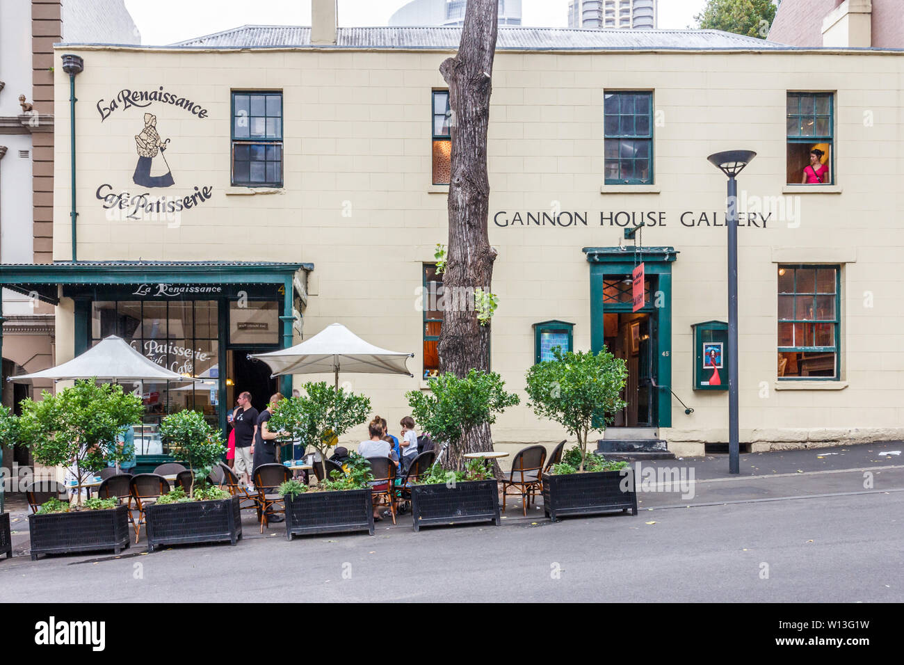 Sydney, Australia - January 2nd 2014: The La Renaissance cafe and Gannon House Gallery building. This is in the Rocks area which is the oldest part of Stock Photo