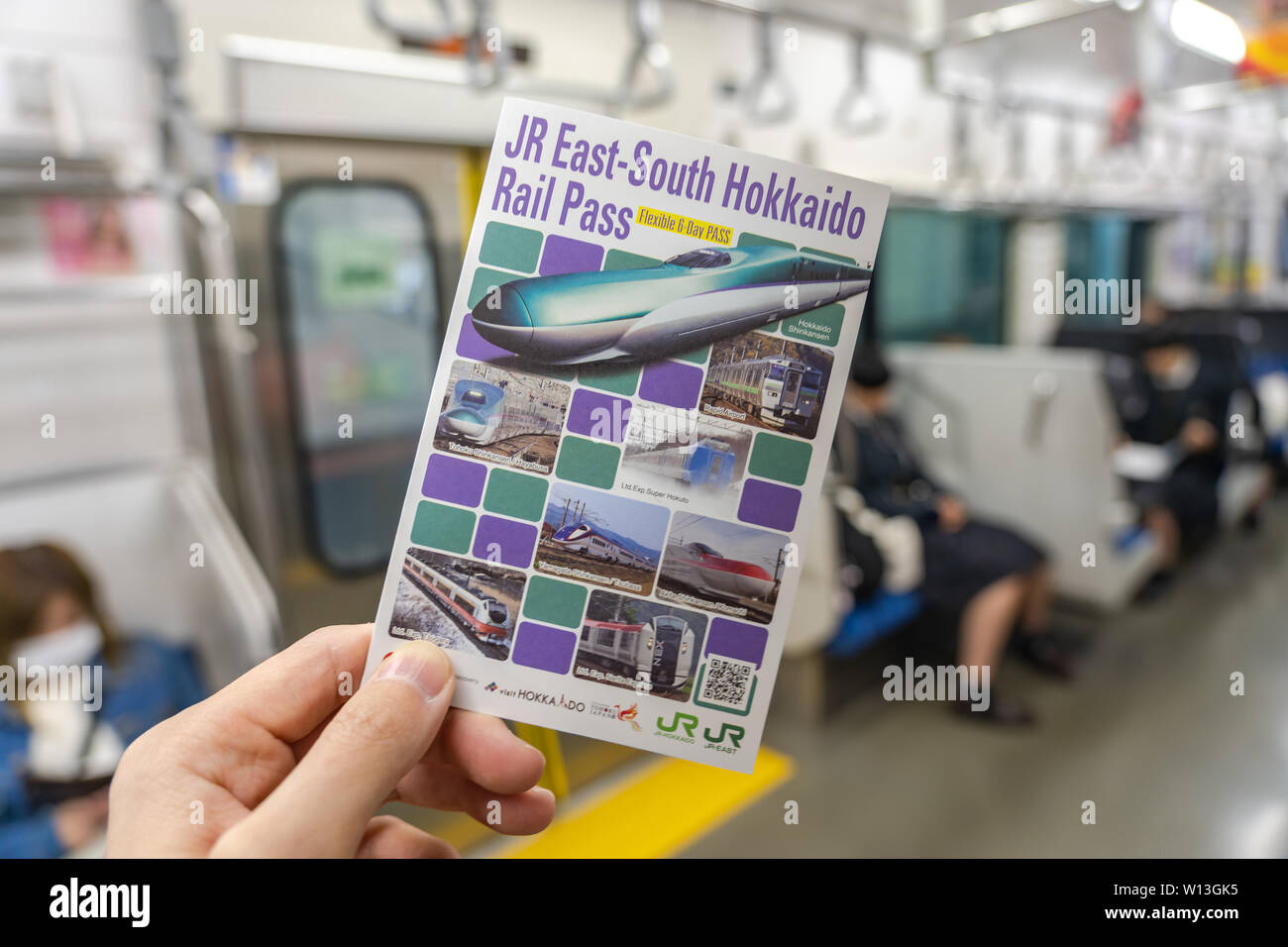 JR East-South Hokkaido Rail Pass. Flexible Six Days for Southern Hokkaido and Kanto and Tohoku areas unlimited rides on limited express of JR lines Stock Photo