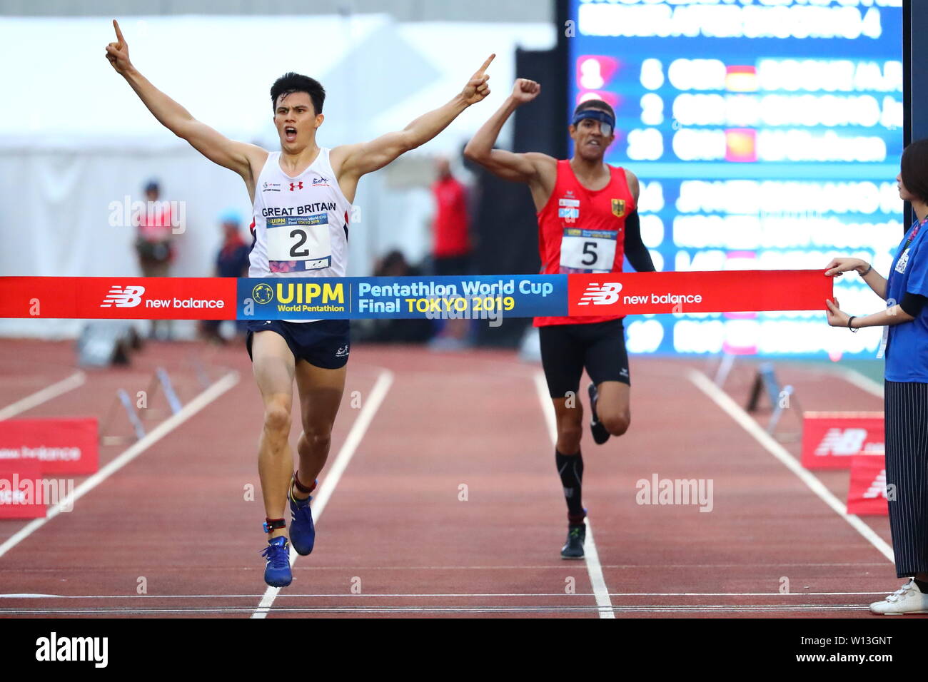 Tokyo Japan 29th June 2019 L R Joseph Joe Choong Gbr Marvin Faly Dogue Ger Modern Pentathlon Uipm 2019 Pentathlon World Cup Final Tokyo Men S Individual Laser Run At Afg Field In