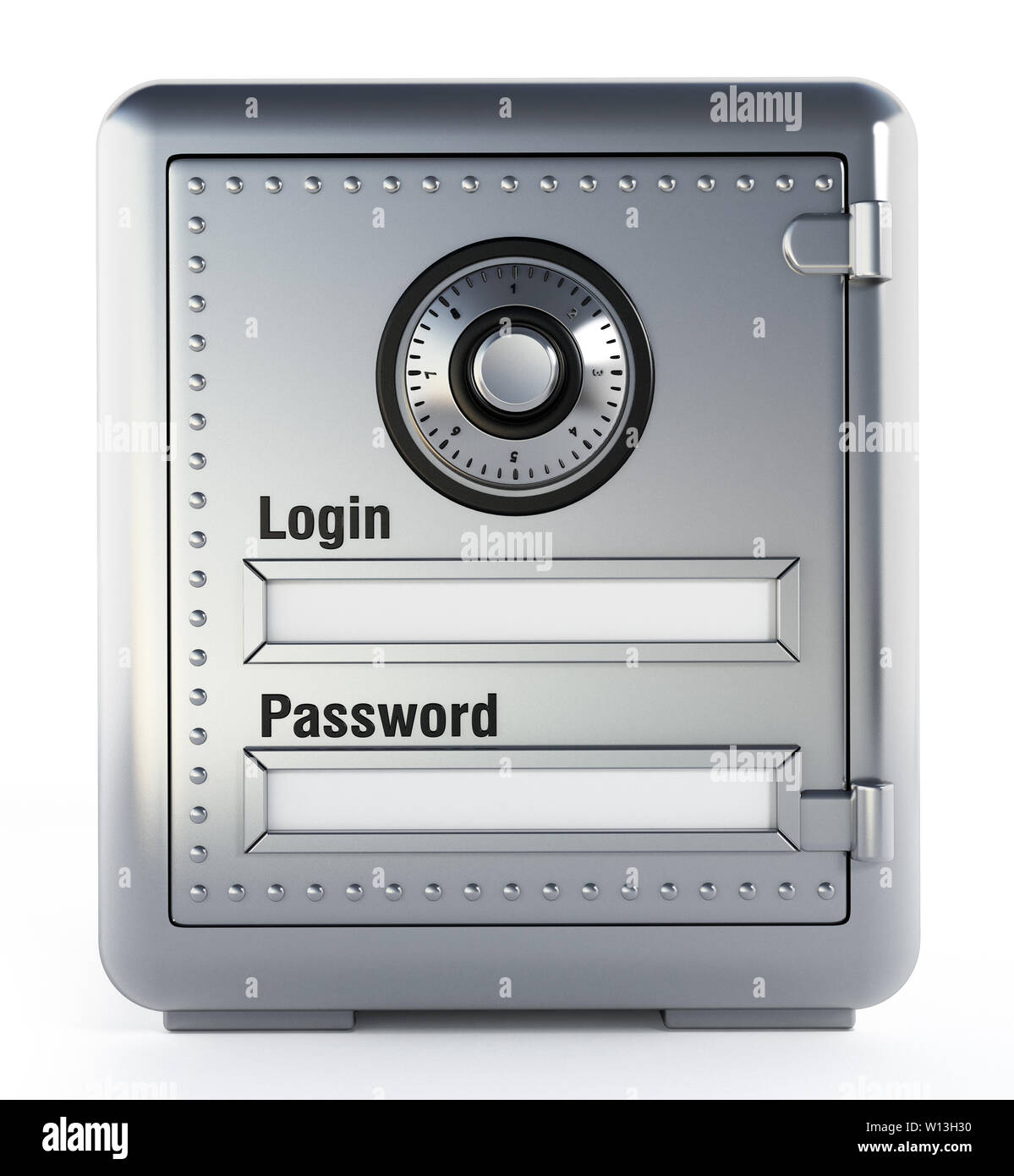 Steel safe with login and password screen. 3D illustration. Stock Photo