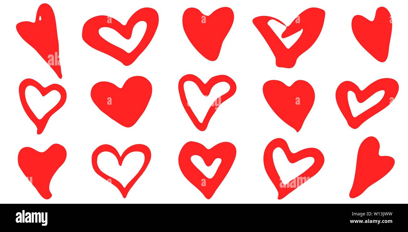 Doodle heart shapes set. Valentine Day, romantic, wedding symbols