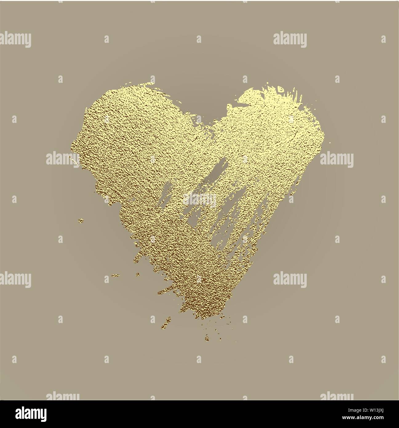 Heart Gold Foil Glitter Icon For Luxury Valentine Wedding Or Birthday Greeting Card Hand Drawn