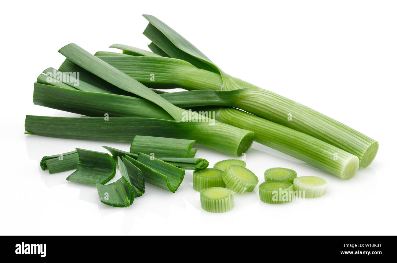 Fresh green garlic isolated on white background Stock Photo - Alamy