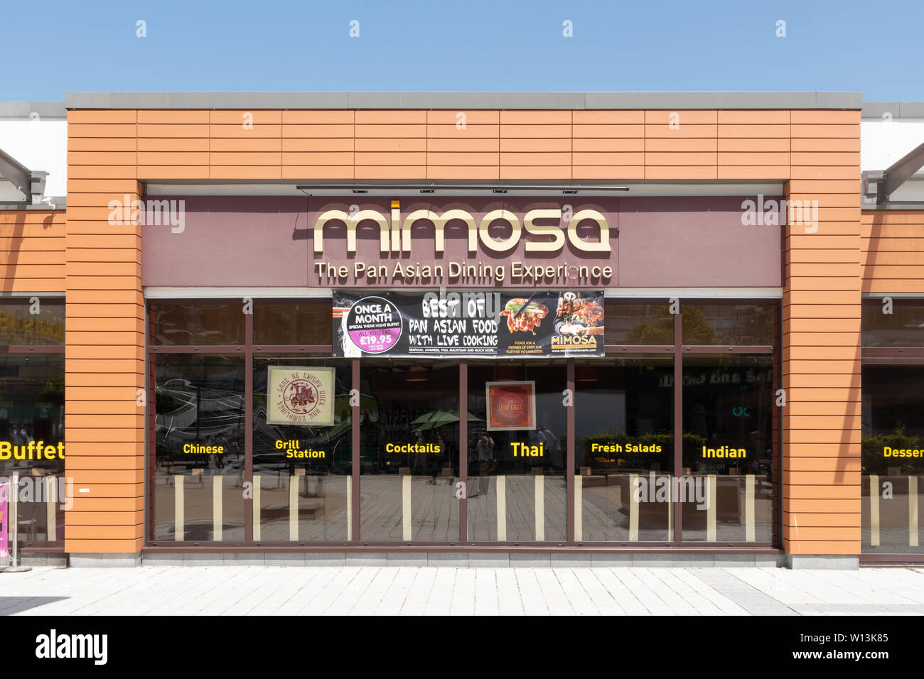 Mimosa Pan Asian and World Buffet, a restaurant in Aldershot town centre, UK Stock Photo