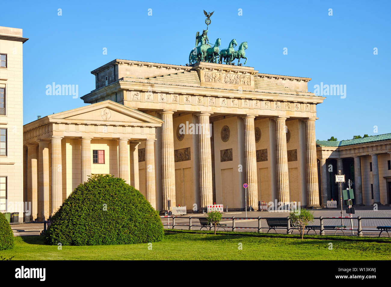 The famous Brandenburg Gate in Berlin early in the morning Stock Photo