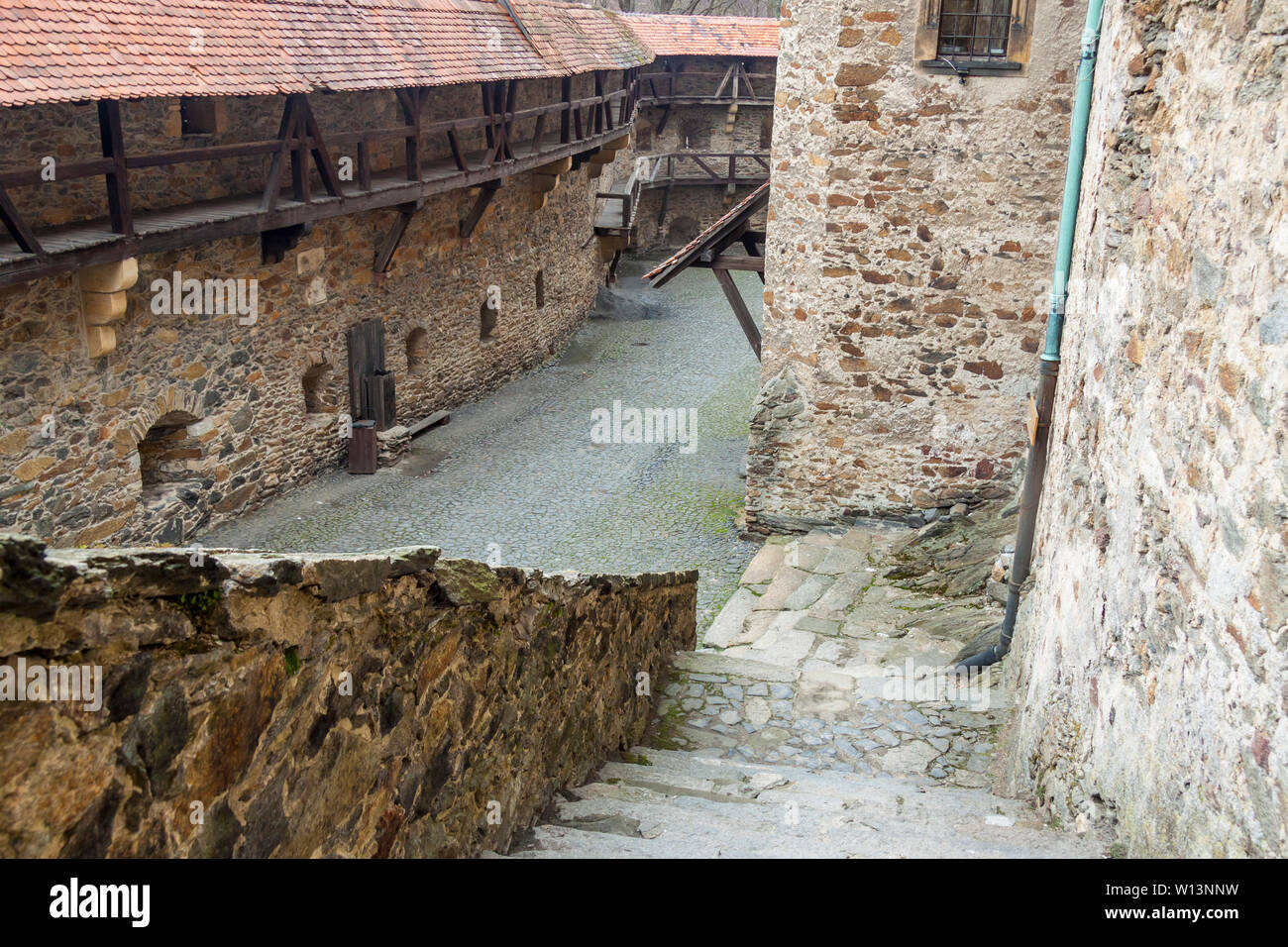 View on courtyard of Czoch Castle in Lesna - Poland, Europe. Stock Photo