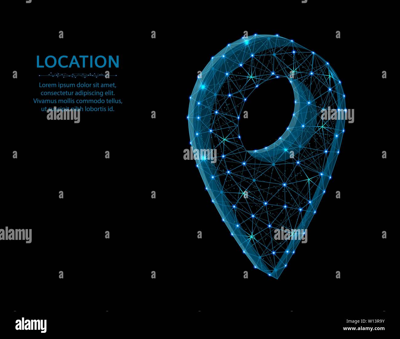 Location pin low poly graphic object, polygonal image navigation, gps