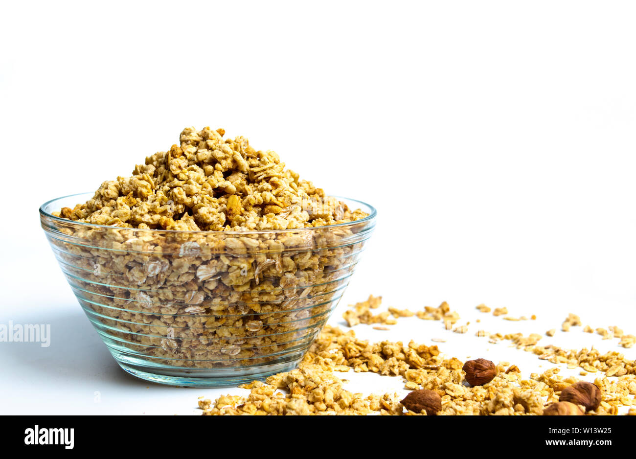 Various cereals and granola mix in a bowl top view Stock Photo