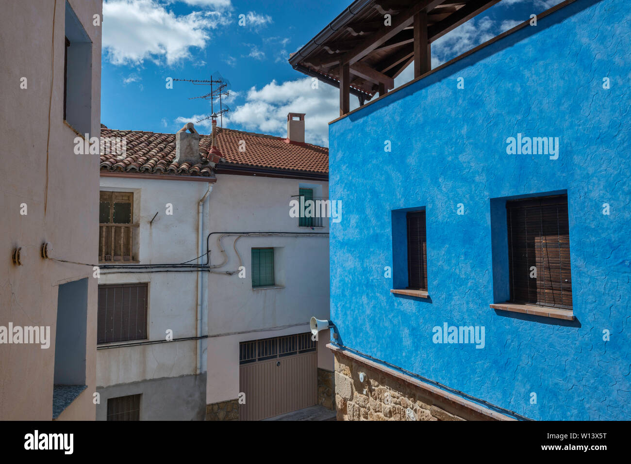 Houses in village of La Mata de los Olmos, Teruel province, Aragon, Spain Stock Photo