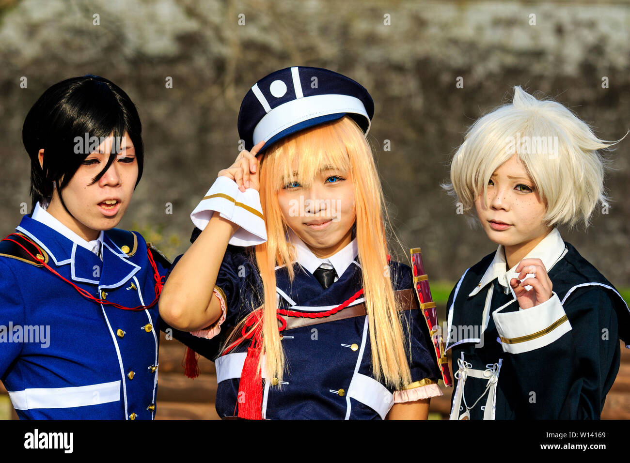 Cos play event at Kumamoto castle Park, Japan. Head and shoulders shot of three young women posing, dressed in science fiction anime character outfits Stock Photo - Alamy Cos play event at Kumamoto castle Park, Japan. Head and shoulders shot of three young women posing, dressed in science fiction anime character outfits Stock Photo - Alamy