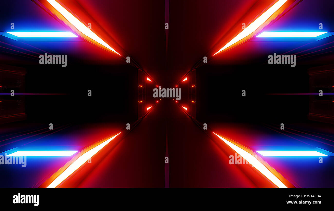 futuristic scifi dark tunnel background with glowing lights 3d render ...
